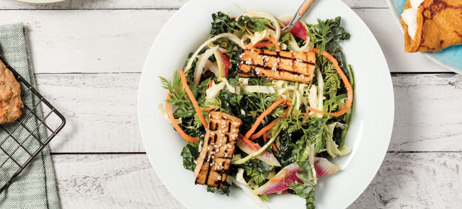Asian Salad with Carrot Greens and Grilled Tofu