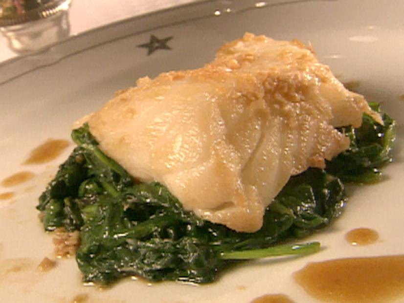 Sea Bass over Wilted Greens