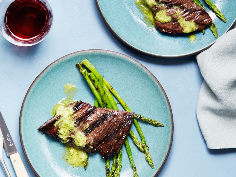 Grilled Skirt Steak with Pesto Butter