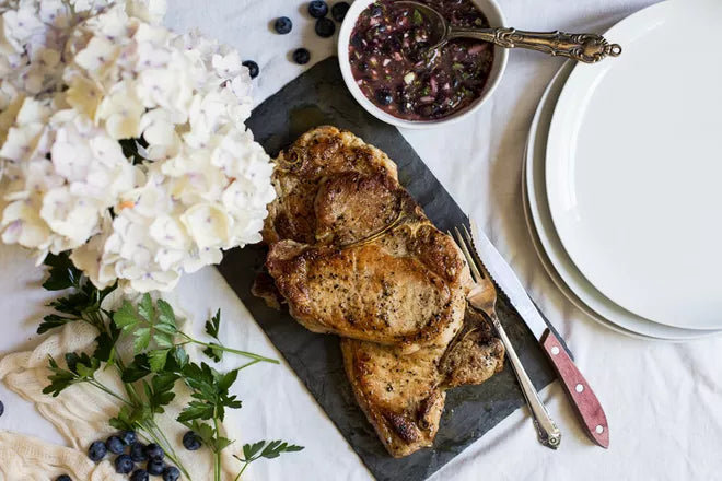 Pan-Seared Pork Chops with Blueberry Herb Sauce