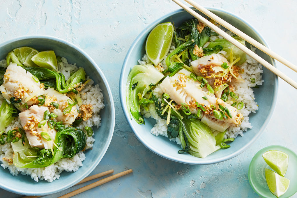 Steamed Pollock and Bok Choy