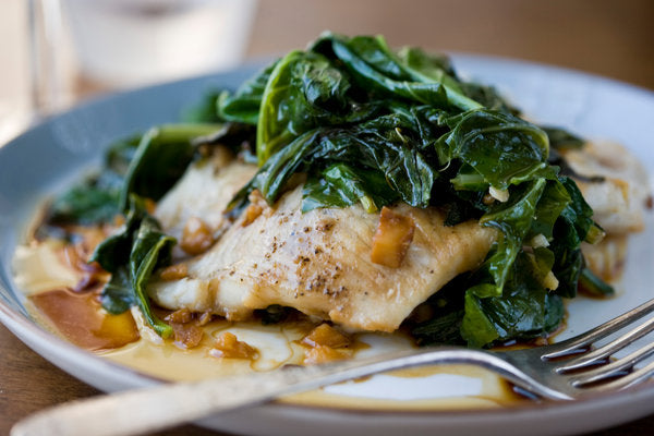 Steamed Flounder with Mustard Greens