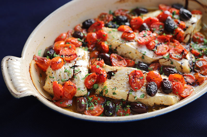 Roasted Fish with Cherry Tomatoes and Olives